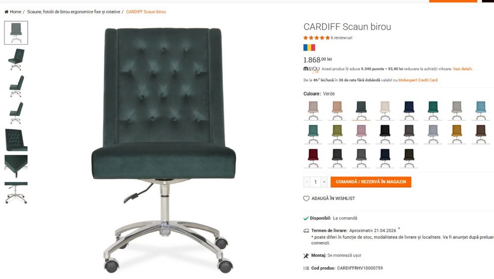 NOU! Scaun birou catifea Mobexpert