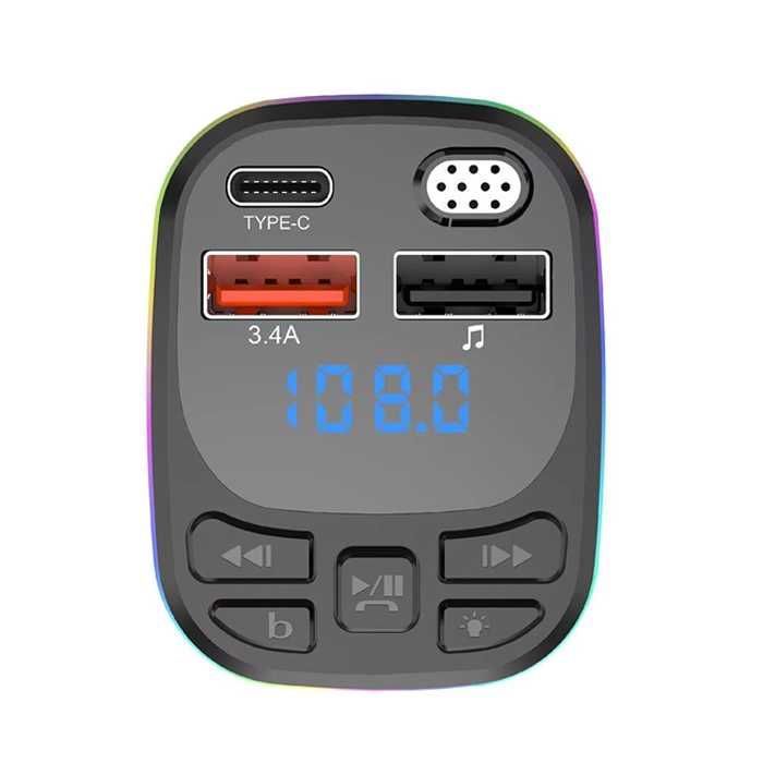 Трансмитер PA688 Bluetooth FM предавател с LED дисплей, 2x USB + Type-C PD 25W зарядно