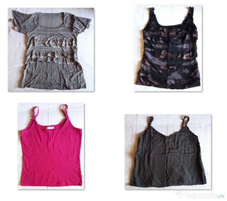 Set Ieftin tricou bumbac gri volane Maiouri Tie Dye negru Ciclam lycra