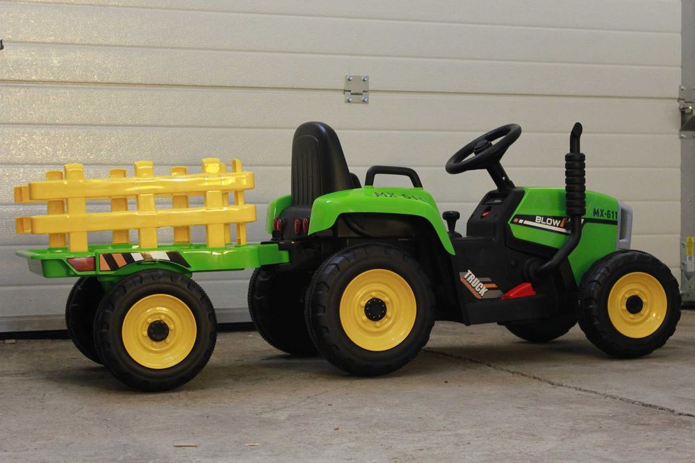 Tractoras electric Kinderauto BJ611 2x30W 12V cu remorca si RC Green