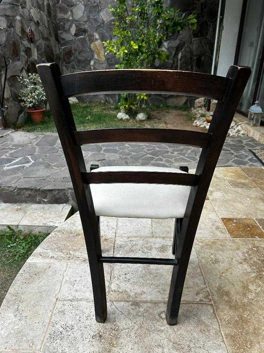 Scaune din lemn cu piele ecologica crem 7 bucati