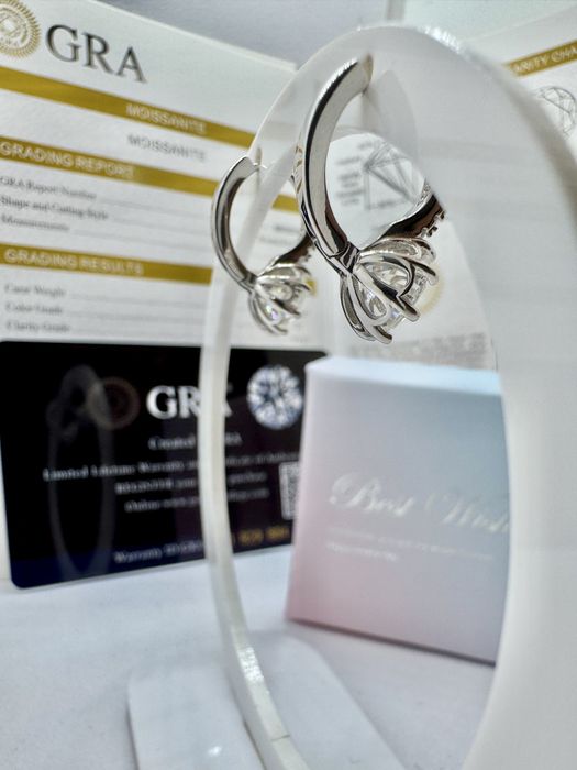 Сребърни обеци с мойсанит (Диамант) 2 карата