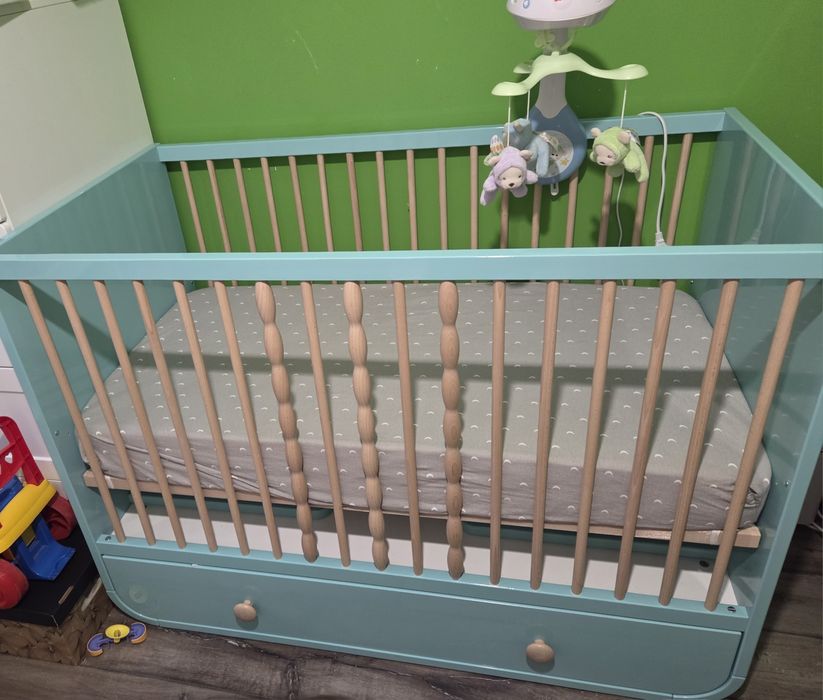 Patut bebe Ikea 60x120 turcoaz cu saltea