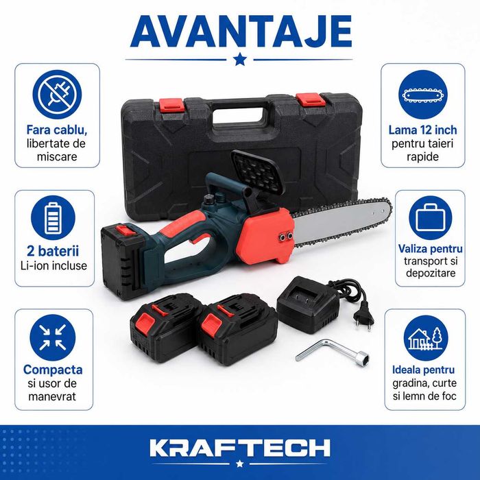 Drujba cu acumulator Kraftech 12 inch 108V 2 baterii
