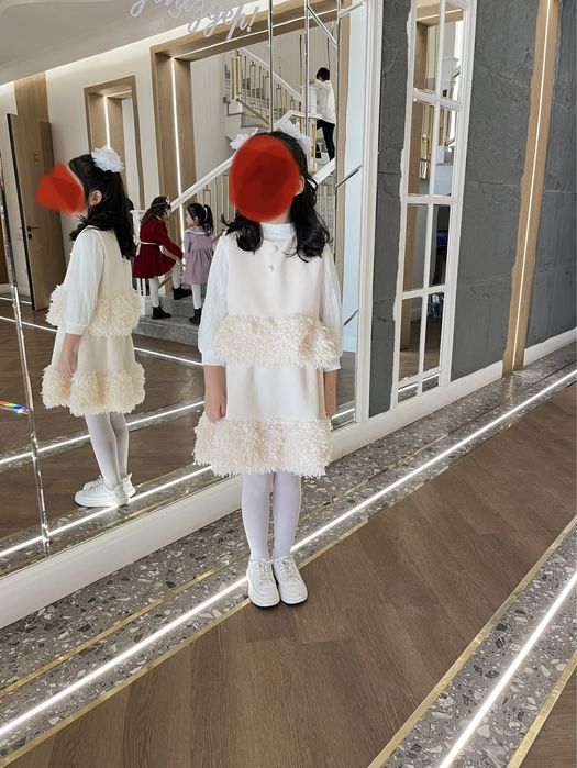 Двойка бежевая пушистая для девочки