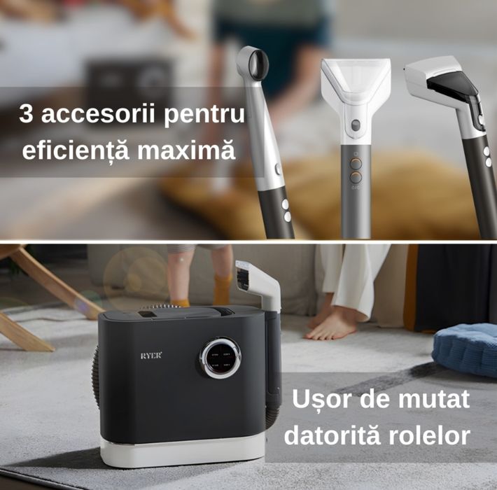 Aspirator Profesional cu Abur si Spalare RYER ULTIMATE 1600W | 10 Bar | 100°C Abur | 13.000Pa | Rezervor Dual | 4 Moduri Curatare