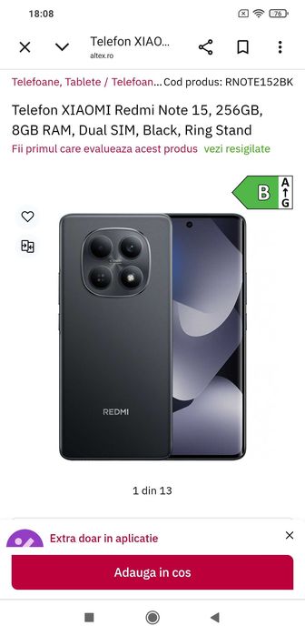 Telefon XIAOMI Redmi Note 15, 256GB, 8GBal SIM, Black