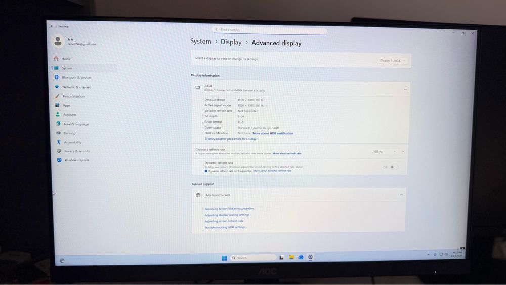 Monitor gaming aoc 180hz 24inch