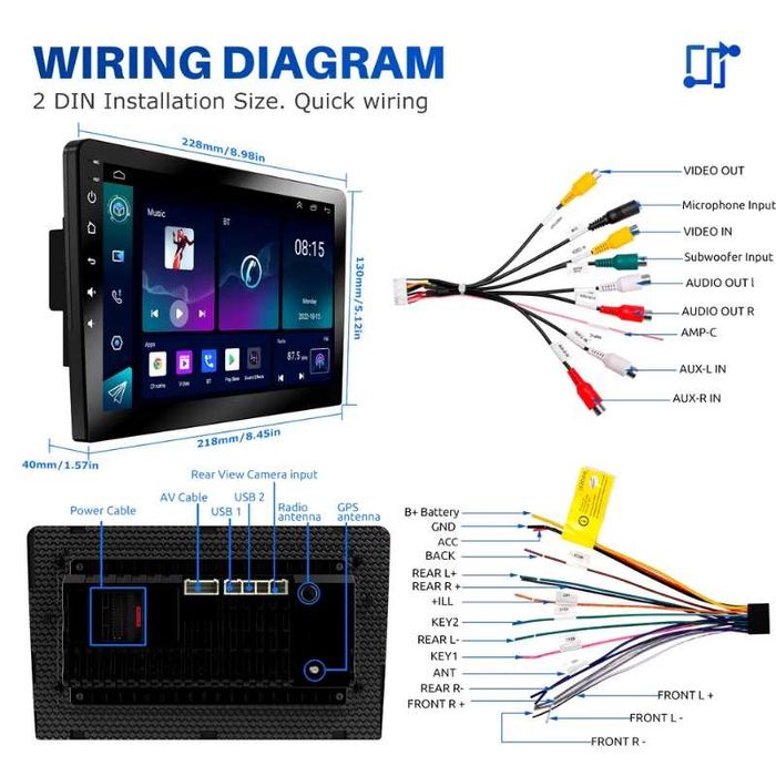 9” 2-DIN мултимедия с Android 14, 64GB ROM, 4GB RAM DDR3
