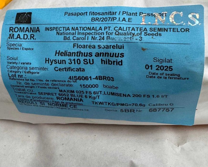 floarea soarelui de sămânță HYSUN 310SU/HYSUN 180IT