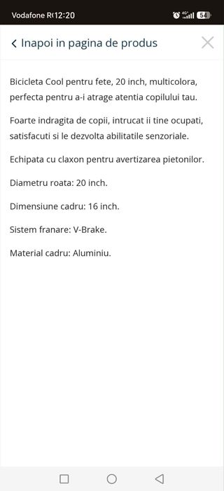 Vând bicicleta fetite 20"