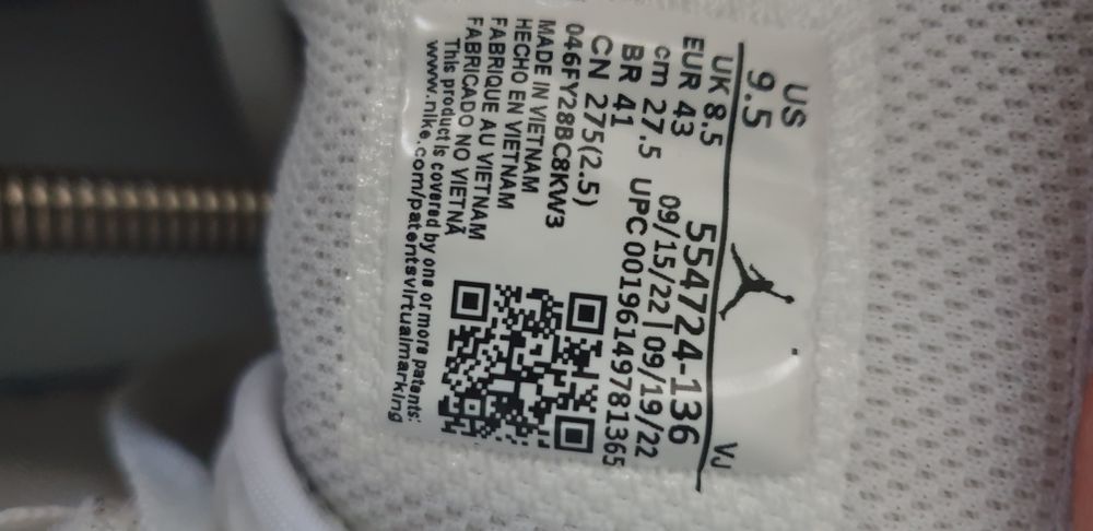 Nike Air Jordan1 Retro Tripple White / 43/27.5 UK 8.5 US 9.5 ОРИГИНАЛ!