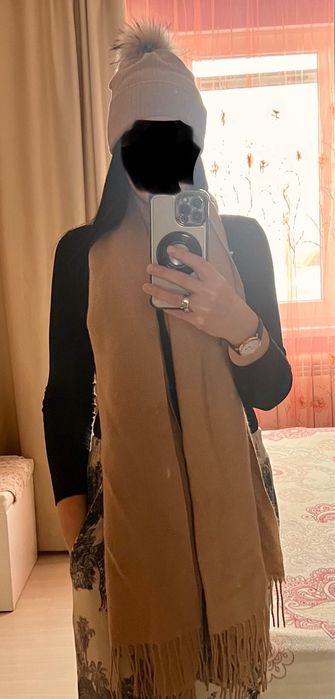 Сет шапка с естествен косъм и шал