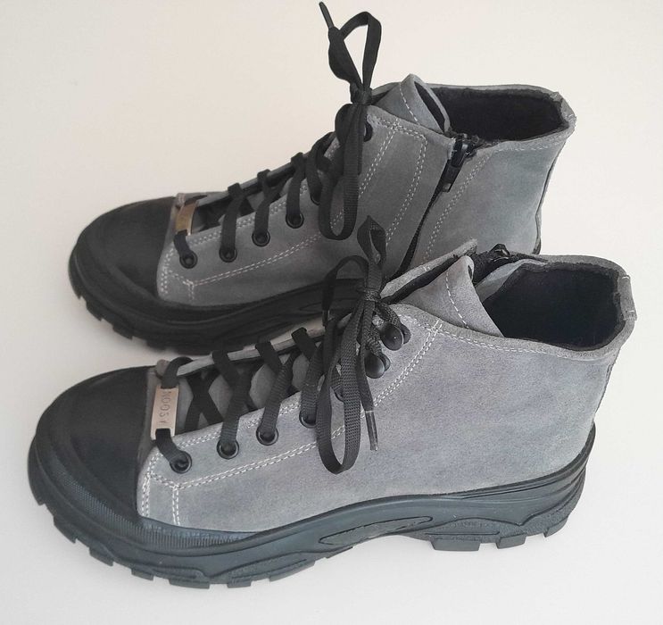 Сиви дамски обувки кецове на платформа от велур естествена кожа Noosy