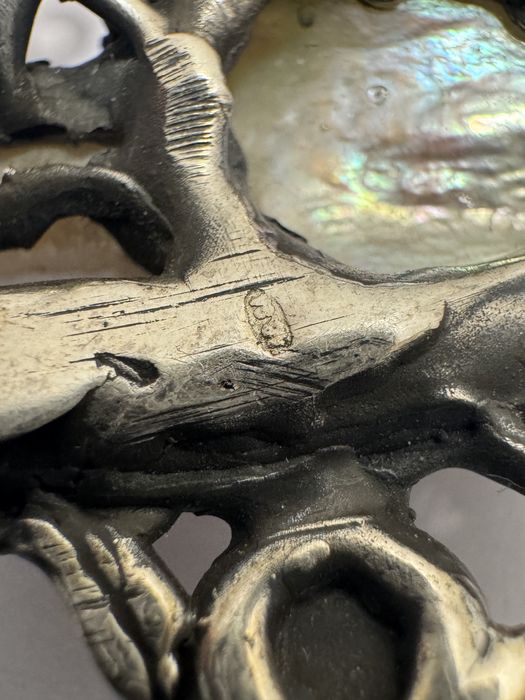 Pandantiv Argint 925 vechi, Art Nouveau. Perla baroc, aquamarin,granat