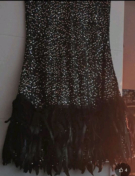 Rochie Ocazie cu Paiete si Pene naturale