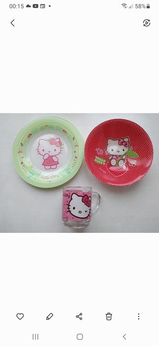 Набор дет.посуды "Hello Kitty"; Дет.журналы с подарками.