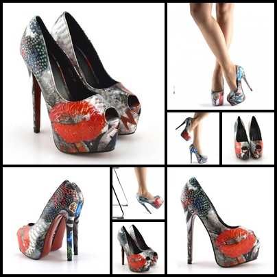 Pantofi lac dama toc cui platforma ascunsa talpa rosie varf decupat