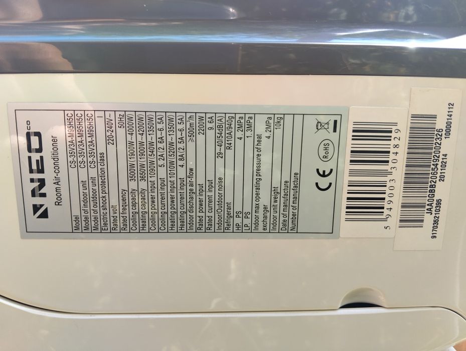 Aer condiționat 12000BTU marca NEO funcțional