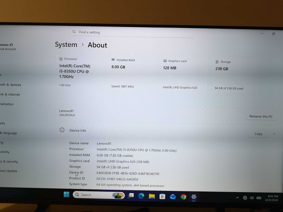 Lenovo ThinkPad X1 Tablet Gen 3 , i5-8350u,8gb ddr4,256gb ssd,13" QHD+IPS ecran defect + dock