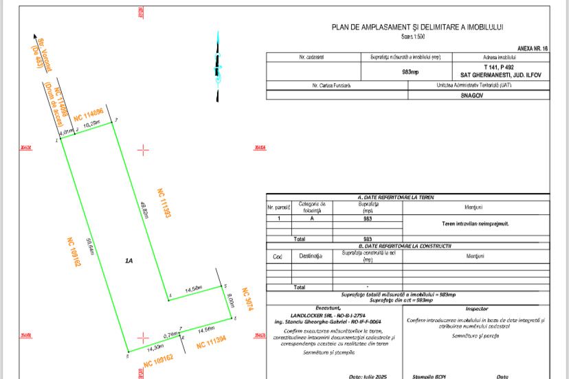 Propietar vand 983 m cu autorizatie de constructie actuala