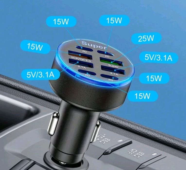 8 porturi -Încărcător auto rapid  citiți descrierea