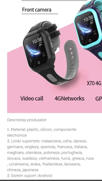 Ceas smartwatch pentru copii 4G, AlhenaModel, , HDApel video Wifi,