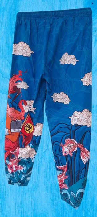 Pantaloni din fas casual albastru-turcoaz Japanese S