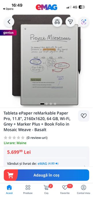 Vând  tabletă ePaper reMarkable Paper Pro