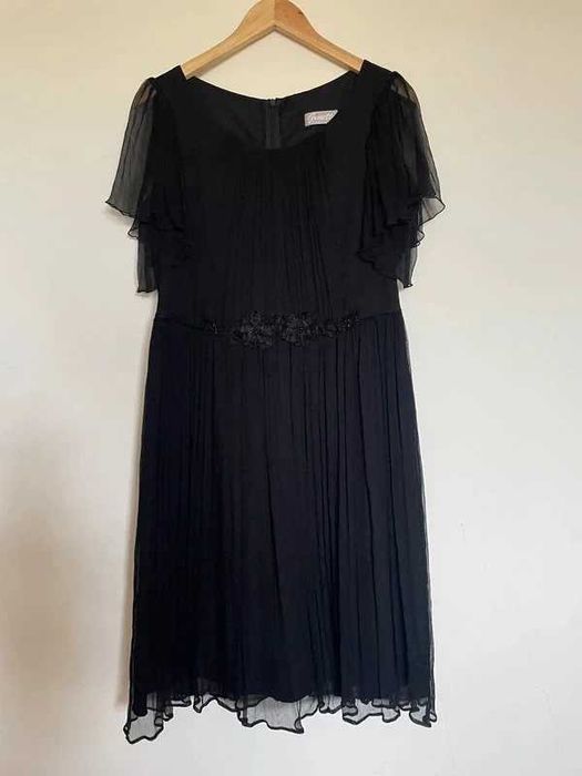 Rochie neagra Ginette din 100% matase naturala, marimea 46(XL), ca noua
