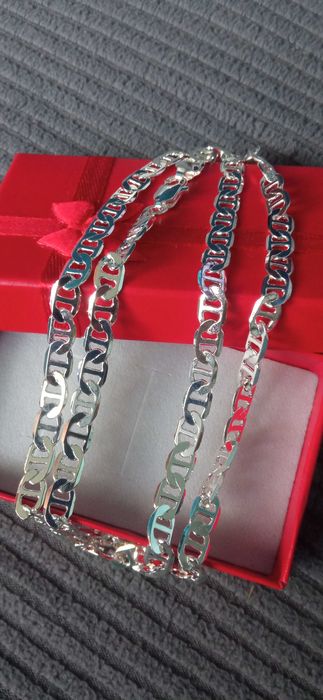 Масивен сребърен ланец, масивна сребърна гривна. В кутия