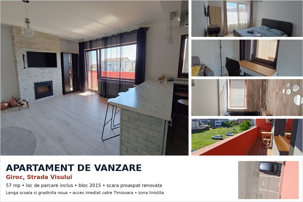 Apartament de vanzare – 57 mp + loc de parcare | Giroc, Strada Visului | Langa scoala si gradinita noua