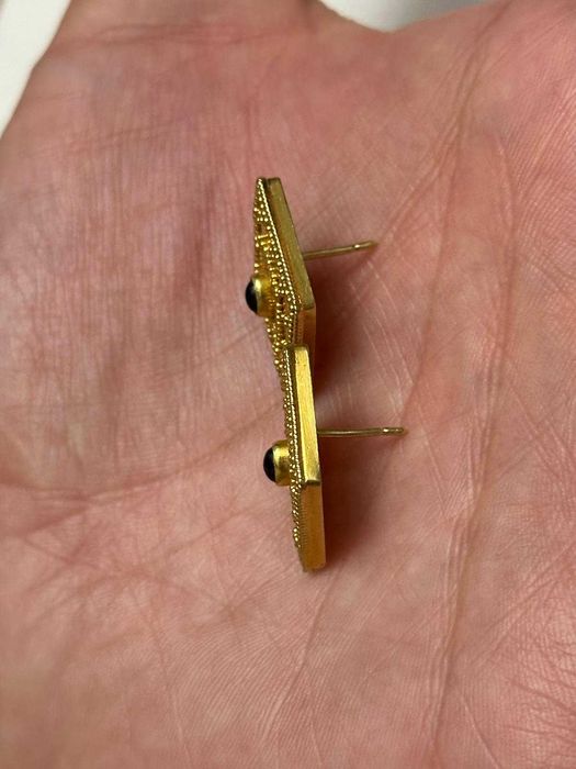 CERCEI AUR 22K + 2 SAFIRE x 0.30CT - Cabochon - Facuti manual - Vintage - 6.7g. - Deosebiti !
