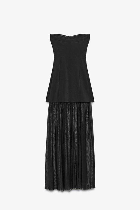 Рокля без презрамки с прозрачна долна част