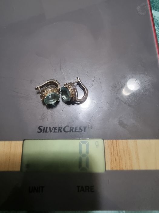 Масивни сребърни обеци със светлосин камък и множество цирконий