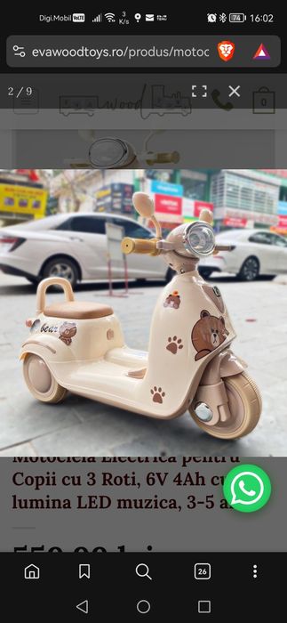 Motocicleta Electrica pentru Copii cu 3 Roti,