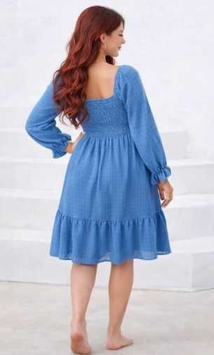 Рокля за бременни в нежен син цвят