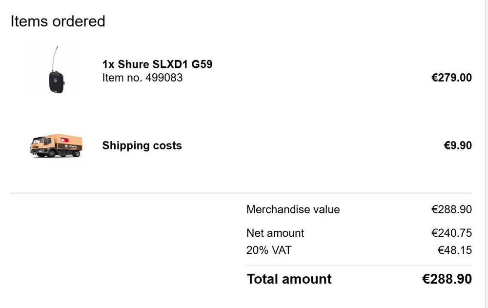 1x Shure SLXD1 G59 Body Pack