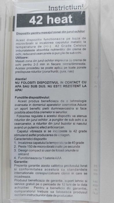 Aparat masaj contur ochi, cu vibrații și încălzire (Anti-cearcăne/Riduri)