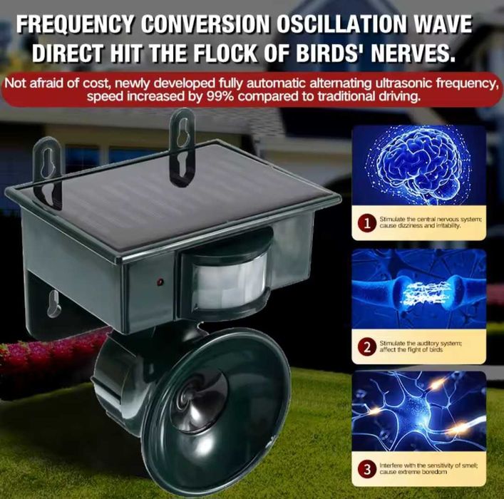 Соларен ултразвуков уред против птици, насекоми и гризачи