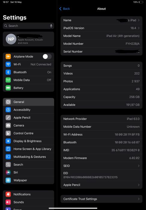 Ipad Air 4, 256, cellular с Apple pen