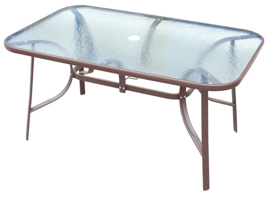 Set terasa / mobilier gradina cu masa fixa, dreptunghiulara, 6 scaune, pentru exterior, metal si textilen, rosu