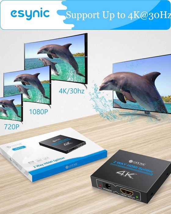 eSynic 4K/30HZ HDMI сплитер 2-посочен HDMI 1 вход 2 изхода HDMI
