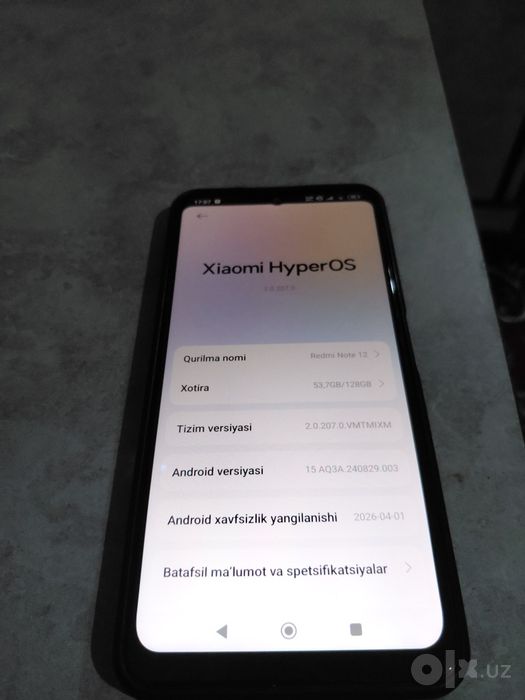 Redmi Note 12; Xotira 6/128 Gb; Yili:2023