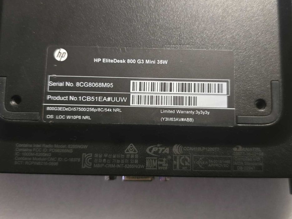 Mini PC HP EliteDesk 800 G3 i5-7500, 8GB DDR4, 480GB SSD, Intel HD 630