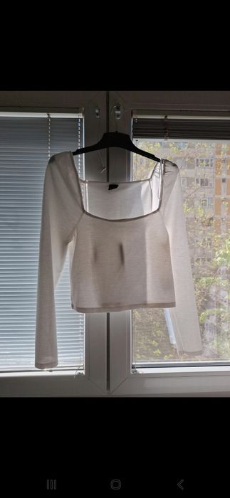 Top alb scurt Maneca lunga