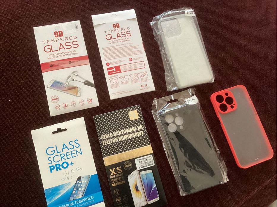 Lot de 7 buc folie sticla + husa silicon pentru iphone 13/13 pro