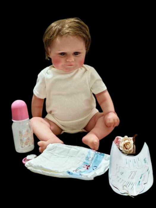 Papusa bebe nou nascut Lora cu suzeta si biberon, 50 cm, Alb
