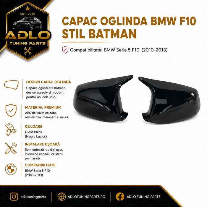 Capace oglinzi BMW F10 F11 pre-LCI M Batman negru lucios