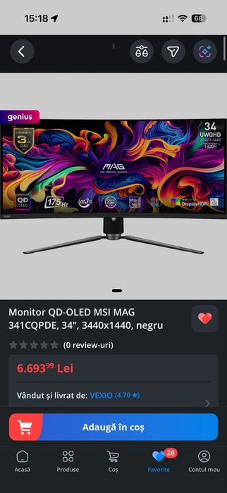 Monitor curbat NOU QD-OLED 34.2 MSI MAG 341CQPDE (garantie 2 ani emag)